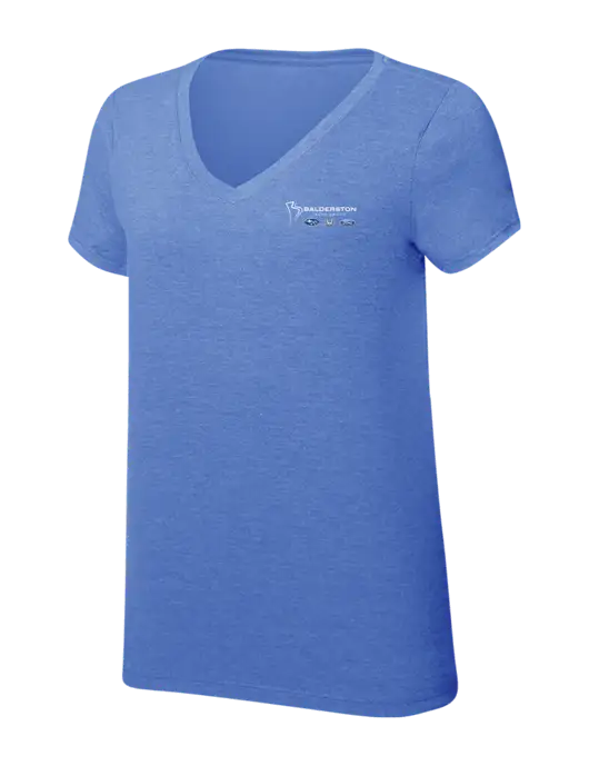 Womens Simply Soft V-Neck Royal Frost 4.5oz  Poly/Combed Ring Spun Cotton T-Shirt w/Balderston Auto Group Logo