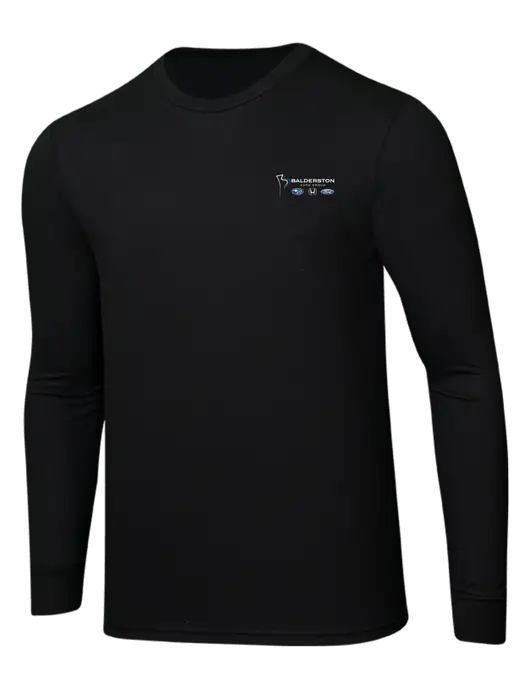 Simply Soft Long Sleeve Black 4.5 oz, Poly/Combed Ring Spun Cotton T-Shirt w/Balderston Auto Group Logo