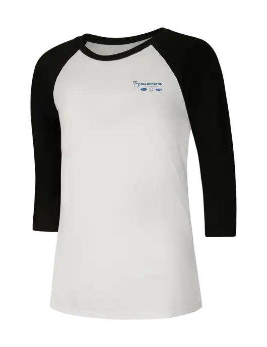 Womens Simply Soft 3/4 Sleeve Black/White Ring Spun Cotton T-Shirt w/Balderston Auto Group Logo
