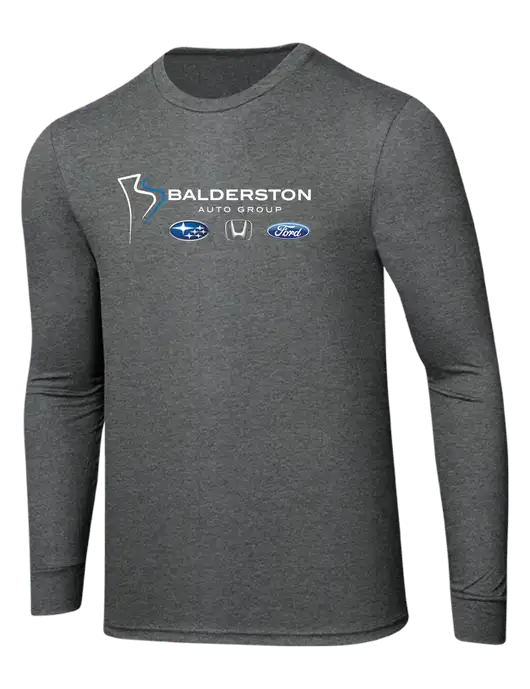 Simply Soft Long Sleeve Medium Grey Frost 4.5 oz, Poly/Combed Ring Spun Cotton T-Shirt w/Balderston Auto Group Logo