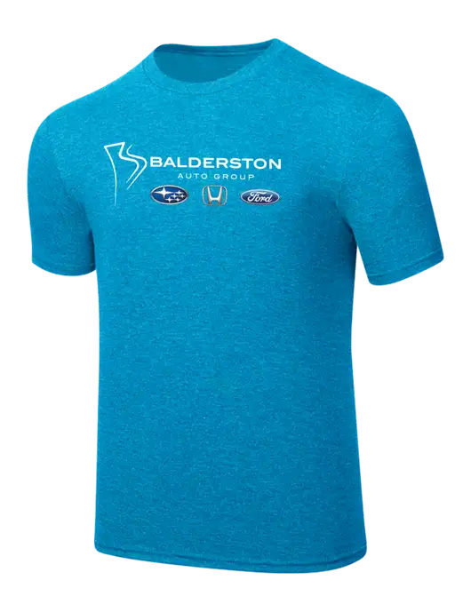 Simply Soft Sapphire Blue Frost 4.5oz  Poly/Combed Ring Spun Cotton T-Shirt w/Balderston Auto Group Logo