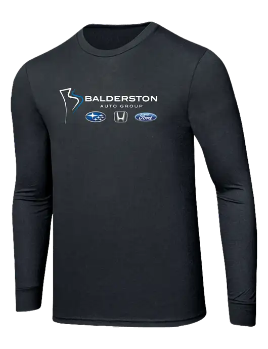 Simply Soft Long Sleeve Black Frost 4.5 oz, Poly/Combed Ring Spun Cotton T-Shirt w/Balderston Auto Group Logo