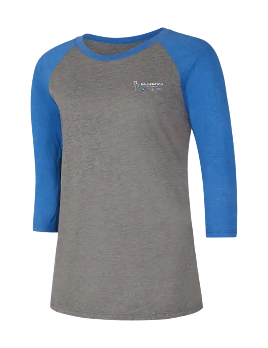Womens Simply Soft 3/4 Sleeve Royal Frost/Grey Ring Spun Cotton T-Shirt w/Balderston Auto Group Logo