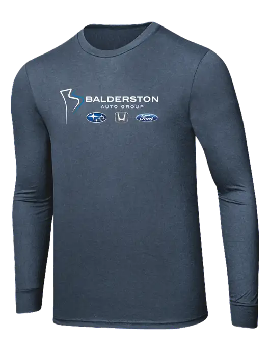 Simply Soft Long Sleeve Navy Frost 4.5 oz, Poly/Combed Ring Spun Cotton T-Shirt w/Balderston Auto Group Logo