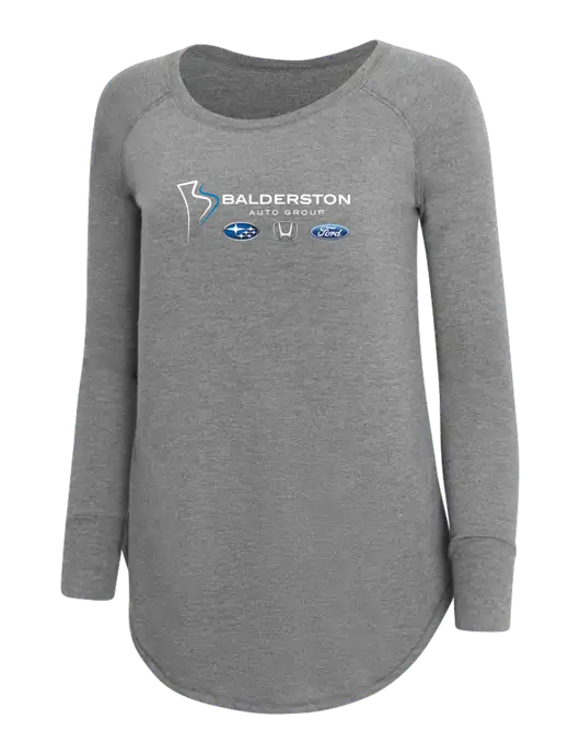 Womens Perfect Wide Collar Tunic Tri-Blend Grey Frost 4.5 oz T-Shirt w/Balderston Auto Group Logo