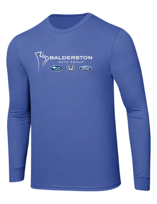Simply Soft Long Sleeve Royal Frost 4.5 oz, Poly/Combed Ring Spun Cotton T-Shirt w/Balderston Auto Group Logo