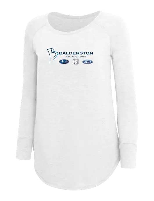 Womens Perfect Wide Collar Tunic Tri-Blend White 4.5 oz T-Shirt w/Balderston Auto Group Logo