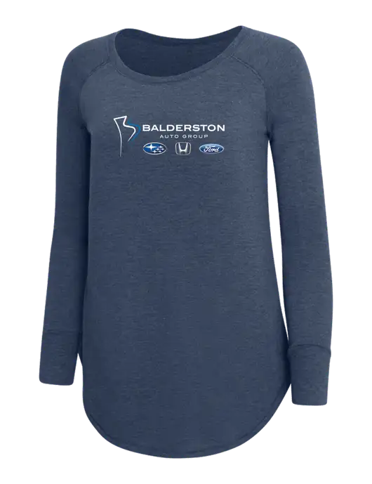 Womens Perfect Wide Collar Tunic Tri-Blend Navy Frost 4.5 oz T-Shirt w/Balderston Auto Group Logo
