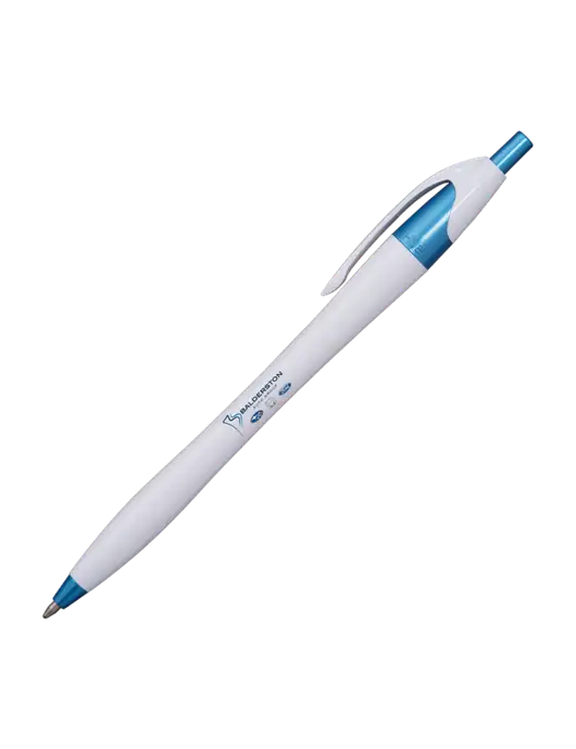 Novella White/Blue Shimmer Pen - Blue Ink w/Balderston Auto Group Logo