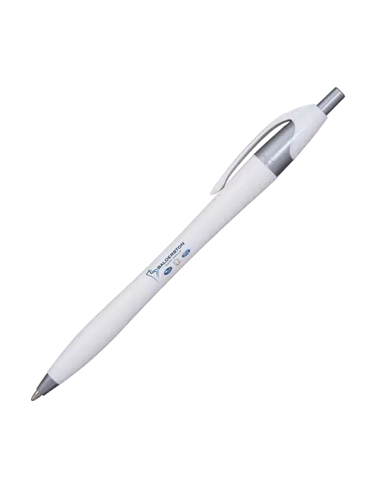 Novella White/Silver Shimmer Pen - Blue Ink w/Balderston Auto Group Logo