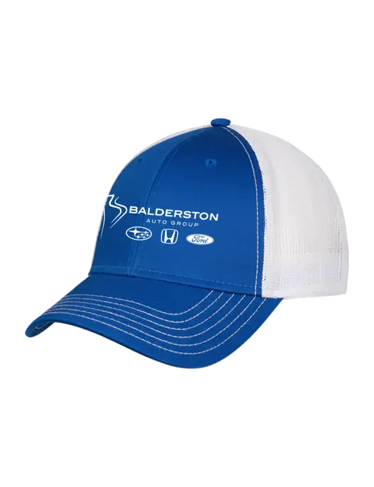 Royal & White Mesh Trucker Cap Snap Back w/Balderston Auto Group Logo
