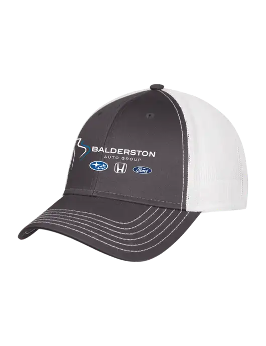Dark Grey/White Mesh Trucker Cap Snap Back w/Balderston Auto Group Logo