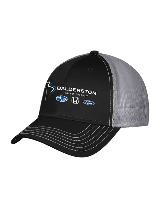 Black/Medium Dark Grey Mesh Trucker Cap Snap Back w/Balderston Auto Group Logo