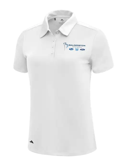 Adidas White Womens Ultimate Solid Polo w/Balderston Auto Group Logo