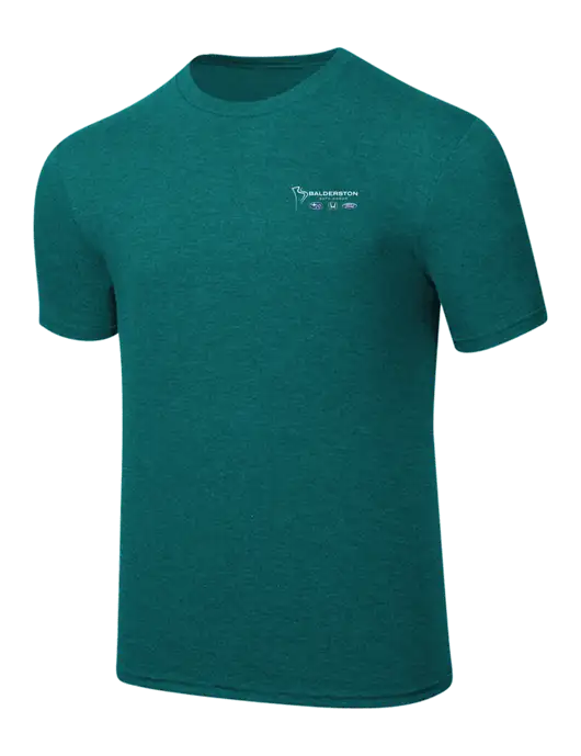Simply Soft Heathered Dark Teal 4.5oz  Poly/Combed Ring Spun Cotton T-Shirt w/Balderston Auto Group Logo