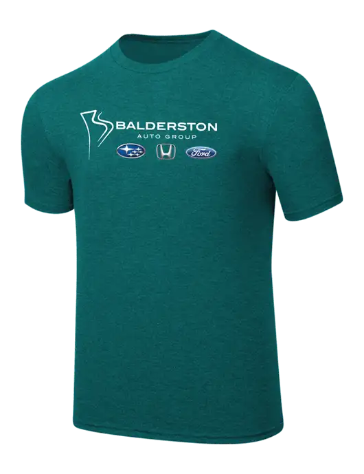 Simply Soft Heathered Dark Teal 4.5oz  Poly/Combed Ring Spun Cotton T-Shirt w/Balderston Auto Group Logo