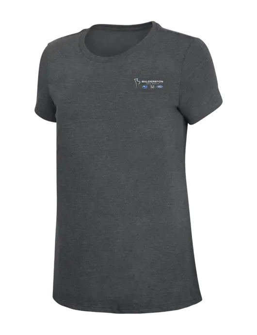 Womens Simply Soft Charcoal 4.5oz Poly/Combed Ring Spun Cotton T-Shirt w/Balderston Auto Group Logo