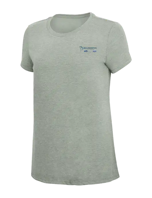 Womens Simply Soft Heathered Light Grey 4.5oz Poly/Combed Ring Spun Cotton T-Shirt w/Balderston Auto Group Logo