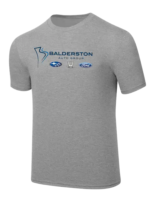Simply Soft Heathered Light Grey 4.5oz  Poly/Combed Ring Spun Cotton T-Shirt w/Balderston Auto Group Logo