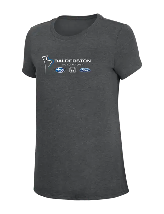 Womens Simply Soft Charcoal 4.5oz Poly/Combed Ring Spun Cotton T-Shirt w/Balderston Auto Group Logo