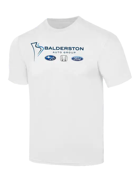 Simply Soft White 4.5oz  Poly/Combed Ring Spun Cotton T-Shirt w/Balderston Auto Group Logo