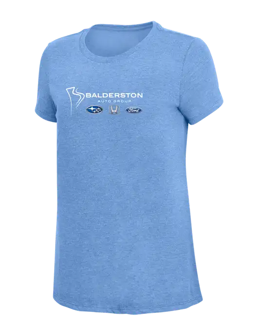Womens Simply Soft Maritime Frost 4.5oz Poly/Combed Ring Spun Cotton T-Shirt
 w/Balderston Auto Group Logo