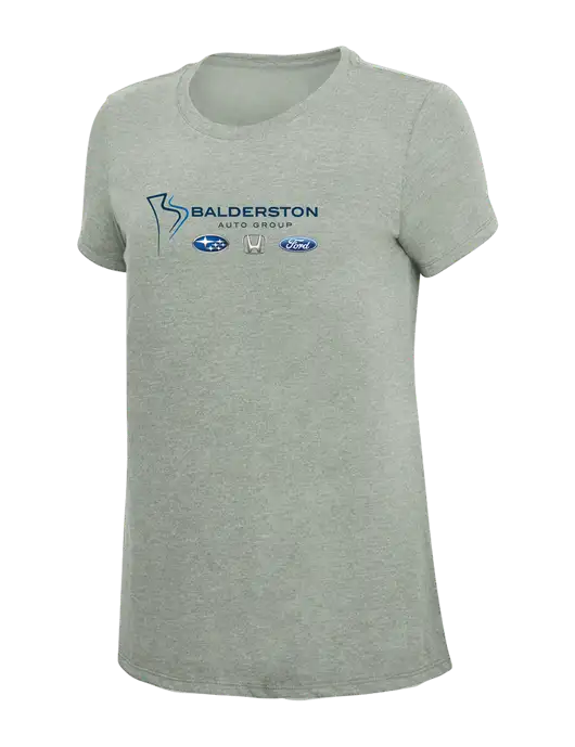 Womens Simply Soft Heathered Light Grey 4.5oz Poly/Combed Ring Spun Cotton T-Shirt w/Balderston Auto Group Logo