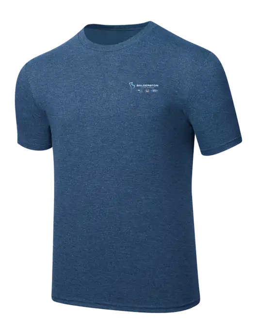 Simply Soft Heathered Navy 4.5oz  Poly/Combed Ring Spun Cotton T-Shirt w/Balderston Auto Group Logo