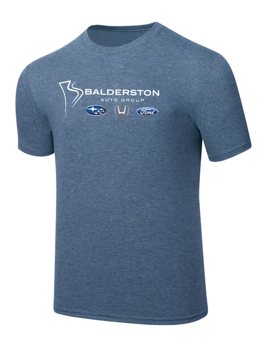 Simply Soft Light Slate Blue Heathered 4.5oz  Poly/Combed Ring Spun Cotton T-Shirt w/Balderston Auto Group Logo