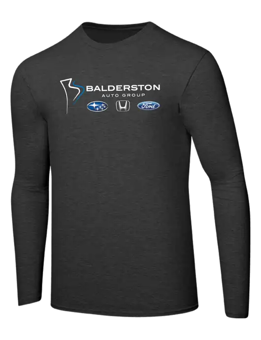 Ring Spun Dark Heather Grey 4.5 oz Long Sleeve T-Shirt w/Balderston Auto Group Logo