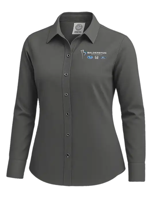 Brooks Brothers Womens Dark Grey Wrinkle-Free Stretch Nailhead Shirt w/Balderston Auto Group Logo