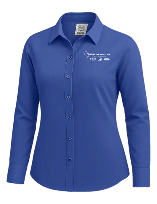 Brooks Brothers Womens Royal Blue Wrinkle-Free Stretch Nailhead Shirt w/Balderston Auto Group Logo