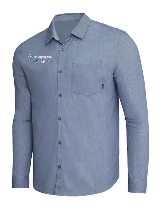 OGIO Slate Blue Heather Extend Long Sleeve Button Up Shirt w/Balderston Auto Group Logo