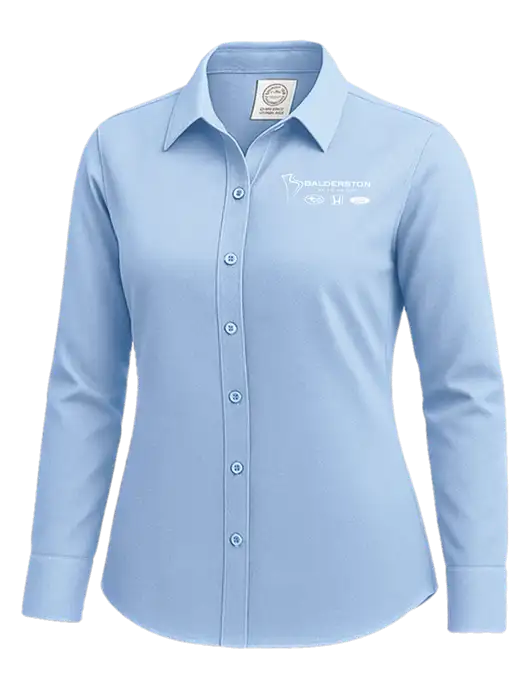 Brooks Brothers Womens Light Blue Wrinkle-Free Stretch Nailhead Shirt w/Balderston Auto Group Logo