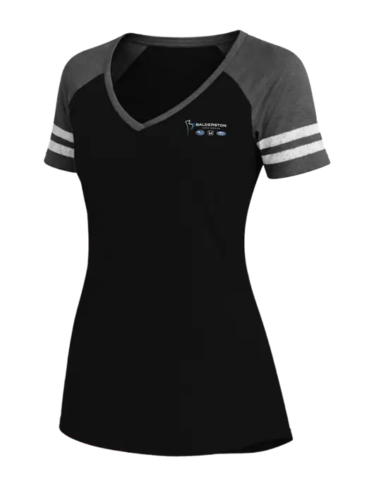 Womens Black/Charcoal Heather V-Neck Game Tee w/Balderston Auto Group Logo