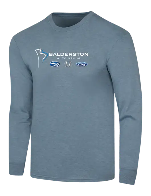 Simply Soft Long Sleeve Slate Blue Heather 4.5 oz, Poly/Combed Ring Spun Cotton T-Shirt w/Balderston Auto Group Logo