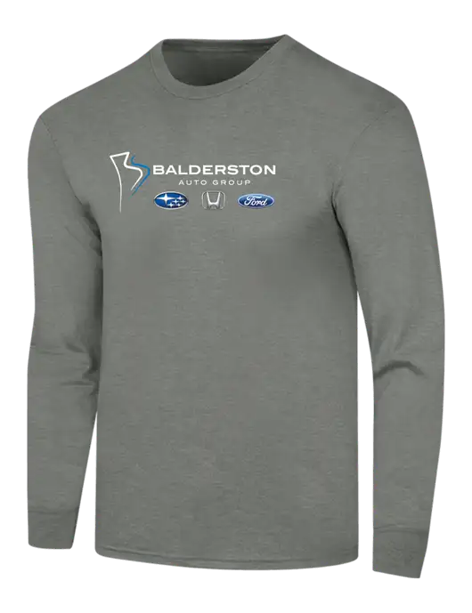 Simply Soft Long Sleeve Heathered Charcoal 4.5 oz, Poly/Combed Ring Spun Cotton T-Shirt w/Balderston Auto Group Logo