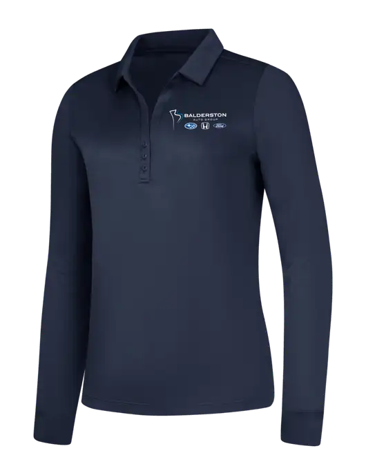 Womens Navy Silk Touch Performance Long Sleeve Polo w/Balderston Auto Group Logo