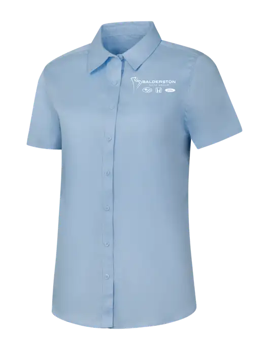 Womens Light Blue Short Sleeve Superpro React Twill Shirt w/Balderston Auto Group Logo
