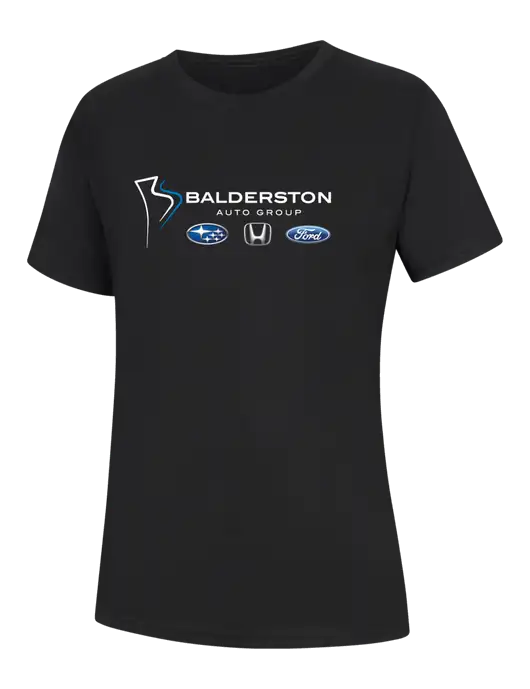 Womens Black Core Blend Tee w/Balderston Auto Group Logo