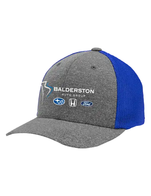 Flexfit Royal/Medium Grey Heather Melange Mesh Back Trucker Cap w/Balderston Auto Group Logo