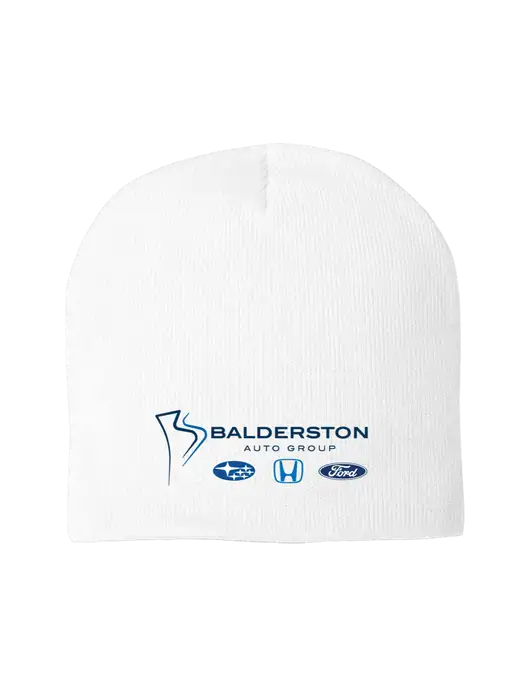 Solid White Element Knit Beanie w/Balderston Auto Group Logo