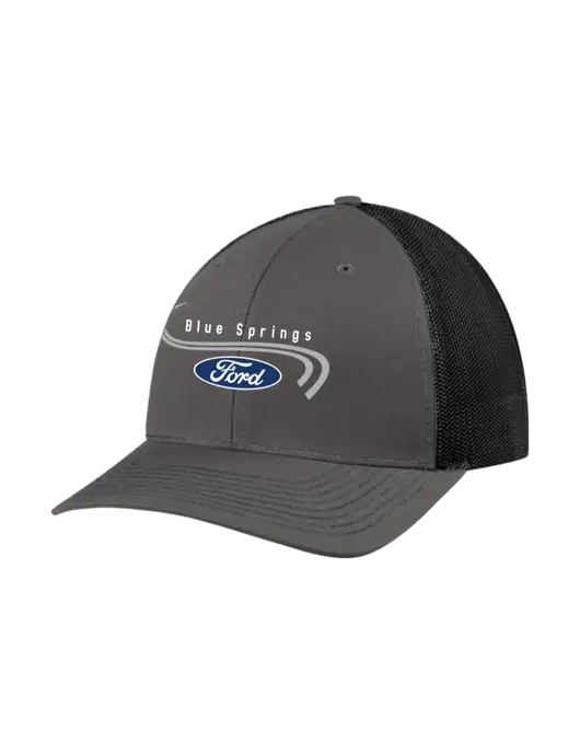 Richardson Adjustable Snapback Original 112 Trucker Cap Dark Grey w/Black Mesh w/Blue Springs Ford Logo