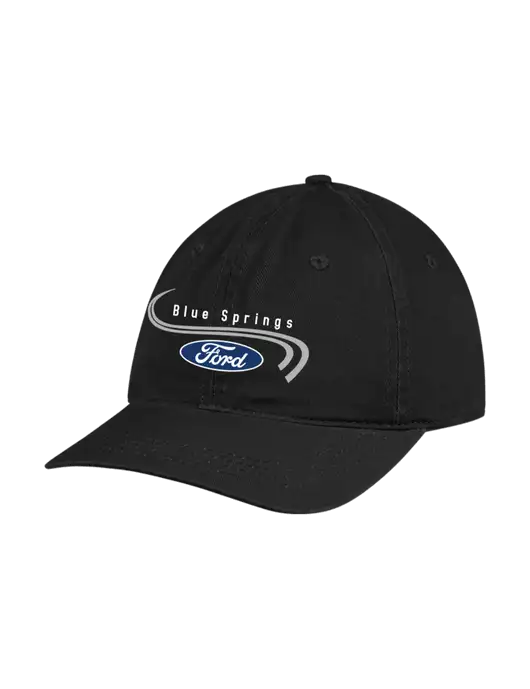Garment Washed Unstructured Twill Black Cap w/Blue Springs Ford Logo