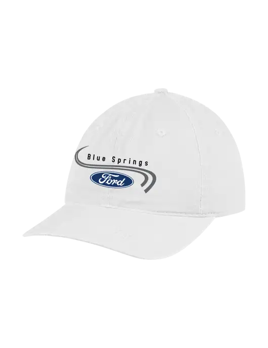 Garment Washed Unstructured Twill White Cap w/Blue Springs Ford Logo
