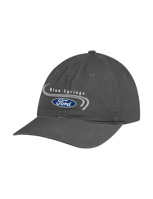 Garment Washed Unstructured Twill Charcoal Cap w/Blue Springs Ford Logo