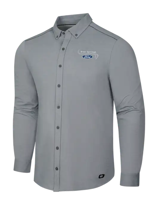 OGIO Medium Grey Heather Modern Code Stretch Button-Up Shirt w/Blue Springs Ford Logo