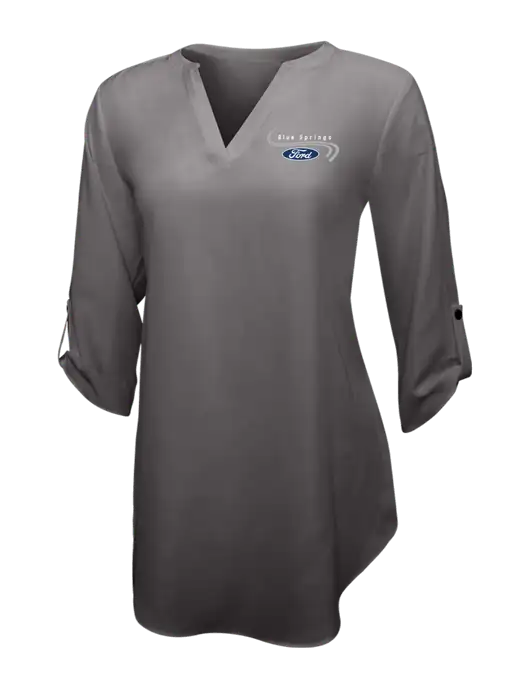 Dark Grey Womens 3/4 Sleeve Tunic Blouse w/Blue Springs Ford Logo