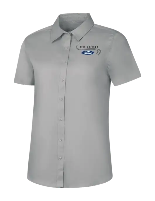 Womens Light Grey Short Sleeve Superpro React Twill Shirt w/Blue Springs Ford Logo