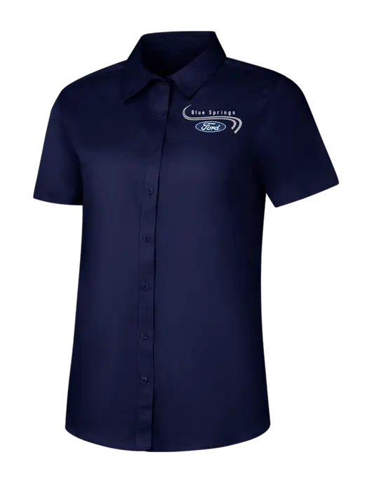 Womens Navy Short Sleeve Superpro React Twill Shirt w/Blue Springs Ford Logo